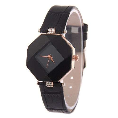 Ladies Stunning & Elegant Black Leather Band Watch